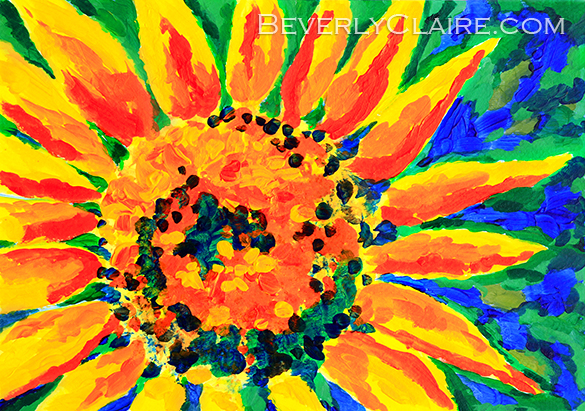Bright & Colorful Single Sunflower Acrylic Painting