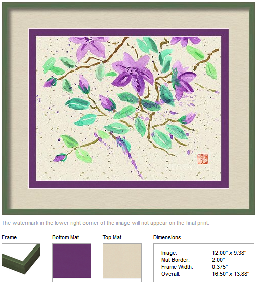 Framing idea for "Purple Clematis Watercolor Painting with Washi Paper" by Beverly Claire Fine Art