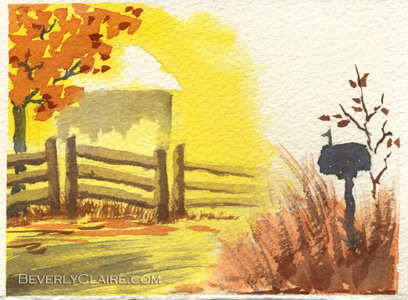 By the Roadside in Autumn watercolor painting by Beverly Claire Kaiya