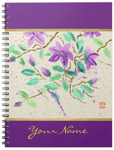 Purple Clematis Watercolor Painting Washi Paper Spiral Notebook
