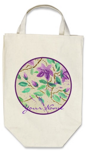 Purple Clematis Watercolor Painting Washi Paper Tote Bag