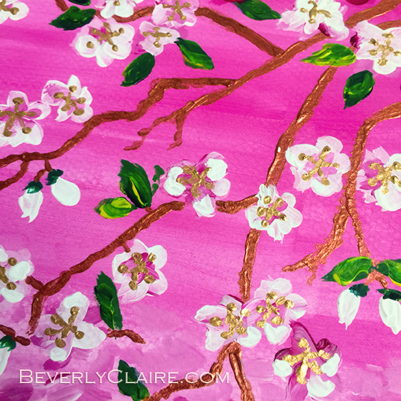 Detail screenshot of "Cherry Blossoms Branch with Water Ripples" acrylic painting