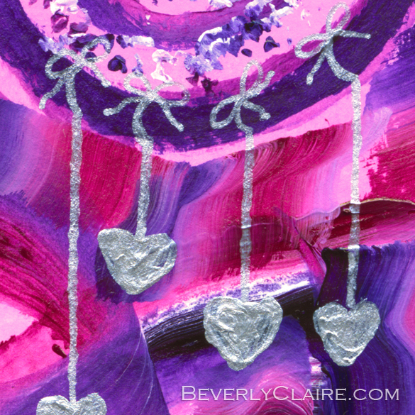 Detail screenshot of "Purple Tree with Little Silver Hearts" acrylic painting