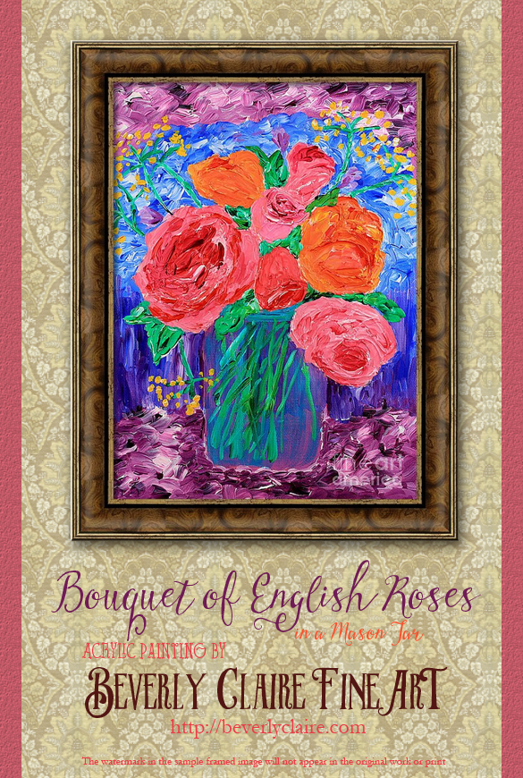 Bouquet of English Roses in Mason Jar Painting