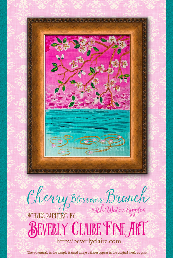 Framing idea for "Cherry Blossoms Branch with Water Ripples" acrylic painting's enlarged art print version.