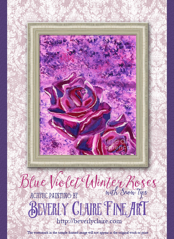 Blue Violet Winter Roses Acrylic Painting