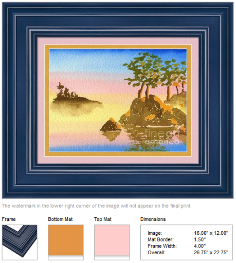 Framing idea for "Summer into Fall" watercolor painting's enlarged art print version by Beverly Claire Kaiya
