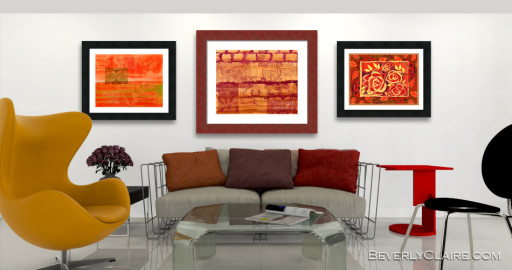 3D Visualization of Contemporary Living Room with Original Paintings by Beverly Claire Kaiya
