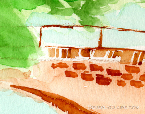 Detail of Bridge of Dreams watercolor painting by Beverly Claire Kaiya