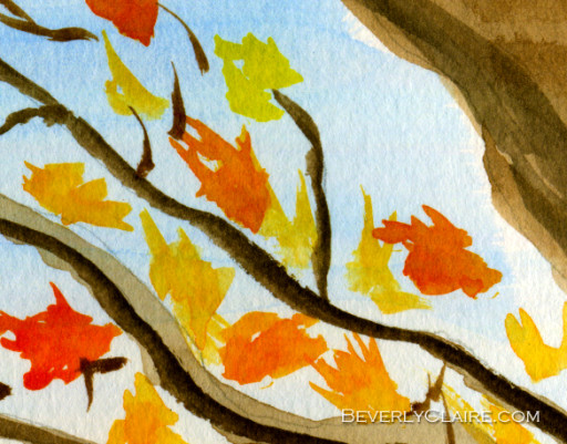 Detail of Mt Fuji from Koyodai in Autumn watercolor painting by Beverly Claire Kaiya