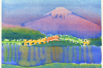 Lake Kawaguchi & Mt Fuji at Night Watercolor Painting